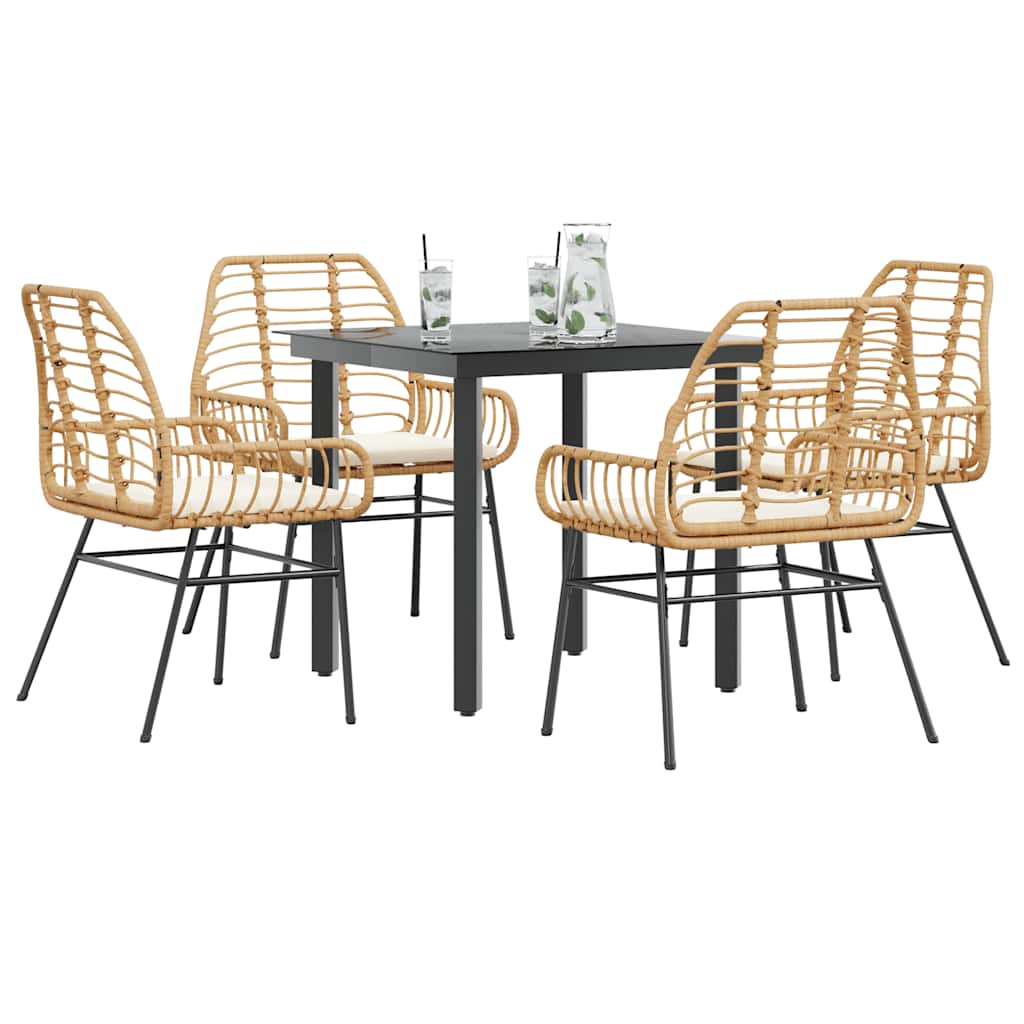 Set da Pranzo da Giardino 5pz con Cuscini Polyrattan Vetro | homemem39