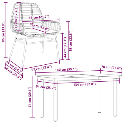Set da Pranzo da Giardino 5pz con Cuscini Polyrattan Vetro