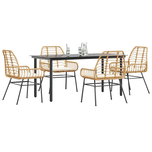 Set da Pranzo da Giardino 5pz con Cuscini Polyrattan Vetro