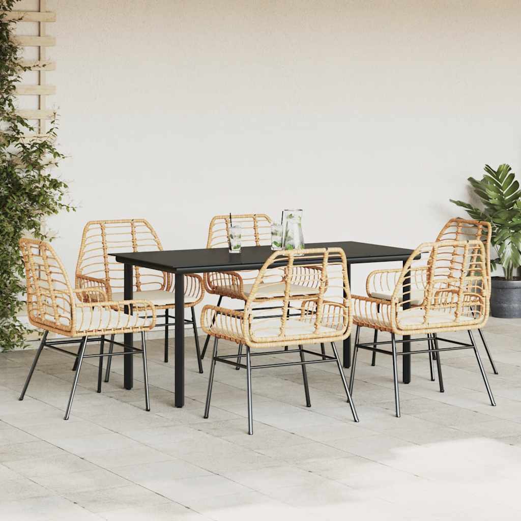 Set Pranzo da Giardino 7pz con Cuscini Marrone Polyrattan Vetro | homemem39