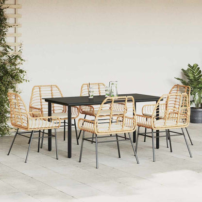 Set Pranzo da Giardino 7pz con Cuscini Marrone Polyrattan Vetro | homemem39