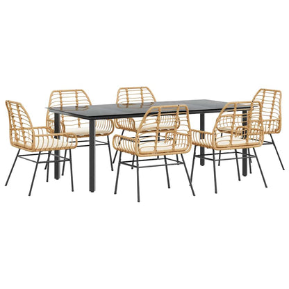 Set Pranzo da Giardino 7pz con Cuscini Marrone Polyrattan Vetro | homemem39