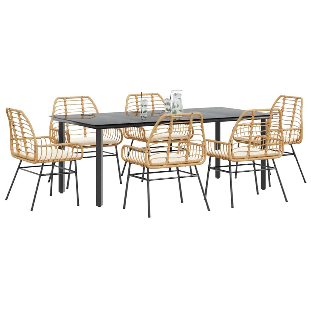 Set Pranzo da Giardino 7pz con Cuscini Marrone Polyrattan Vetro | homemem39