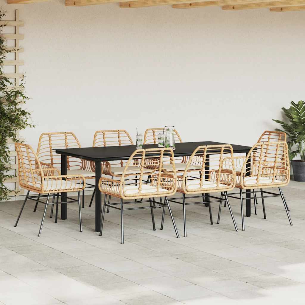 Set da Pranzo da Giardino 9 pz con Cuscini Polyrattan Vetro | homemem39