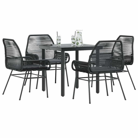 Set da Pranzo da Giardino con Cuscini 5 pz Polyrattan Vetro