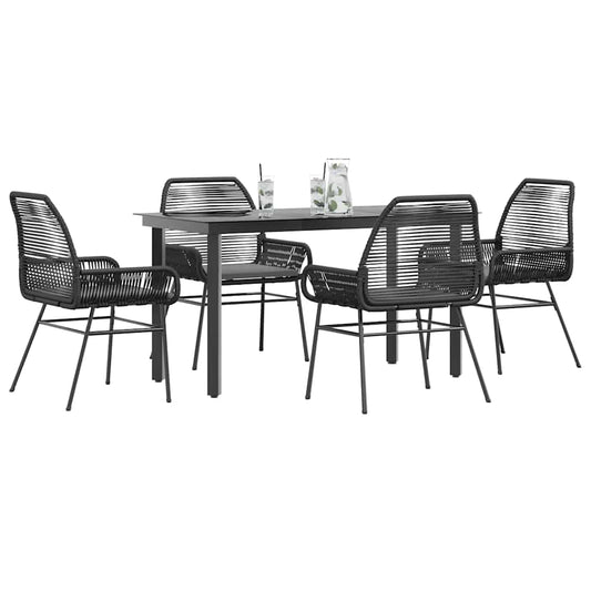 Set da Pranzo da Giardino con Cuscini 5 pz Polyrattan Vetro