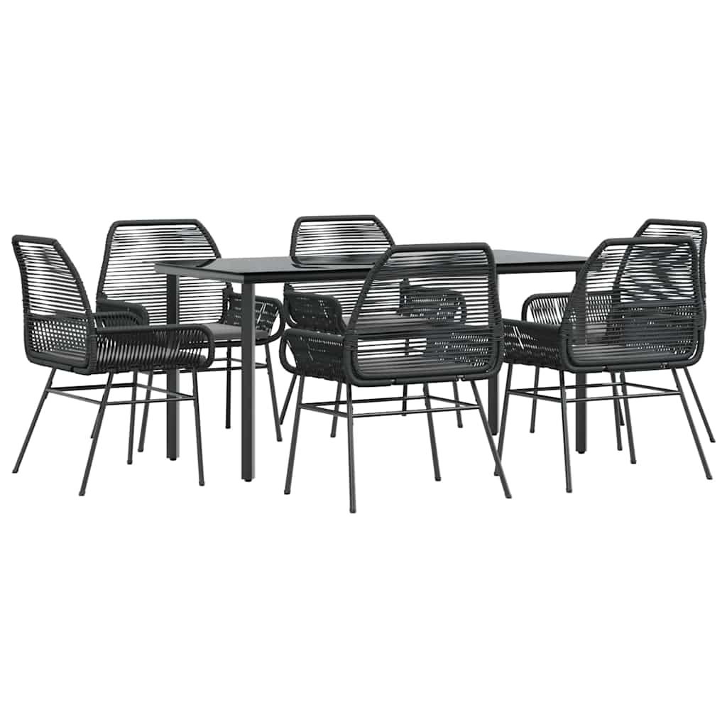 Set Pranzo da Giardino 7 pz Nero con Cuscini Polyrattan Vetro