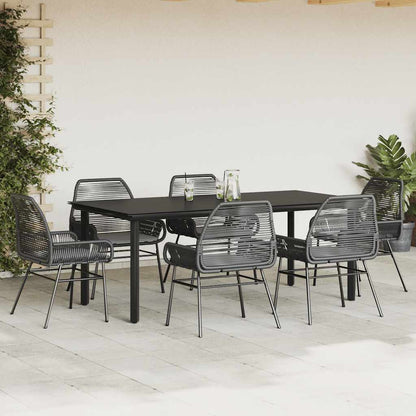 Set Pranzo da Giardino 7 pz Nero con Cuscini Polyrattan Vetro