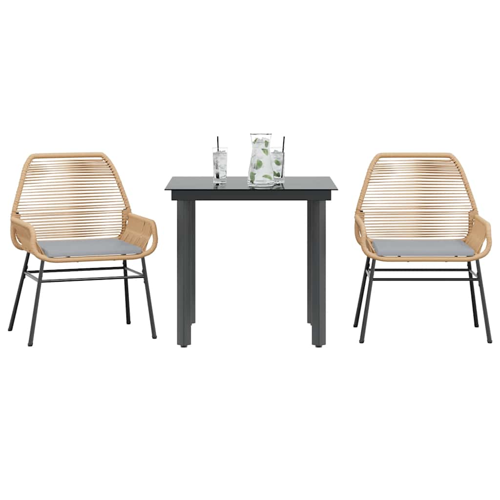 Set da Pranzo da Giardino 3pz con Cuscini Polyrattan Vetro | homemem39