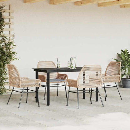 Set da Pranzo da Giardino 5pz con Cuscini Polyrattan Vetro