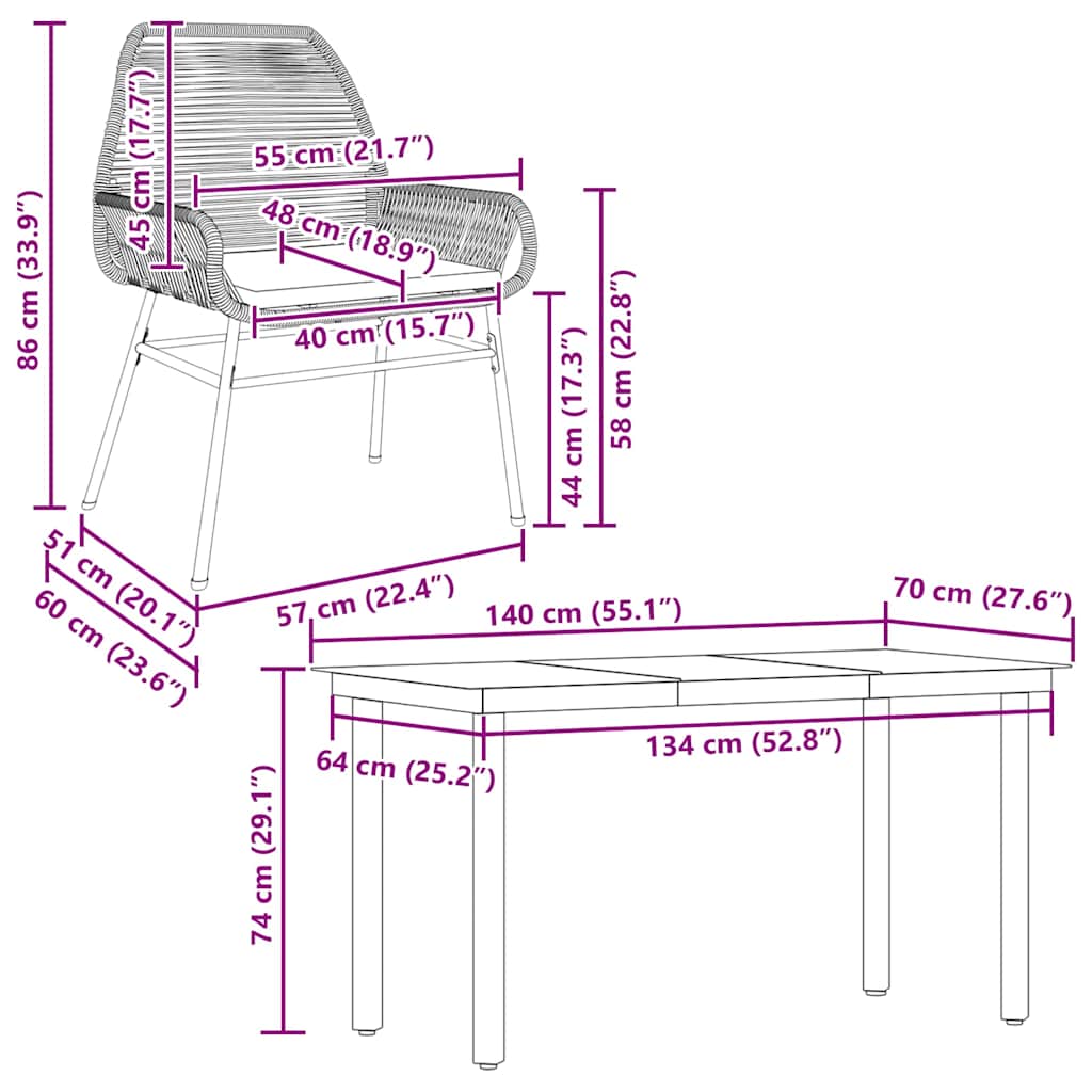 Set da Pranzo da Giardino 5pz con Cuscini Polyrattan Vetro