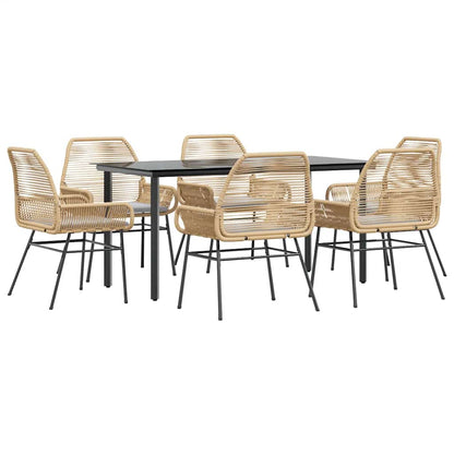 Set Pranzo da Giardino 7pz con Cuscini Marrone Polyrattan Vetro