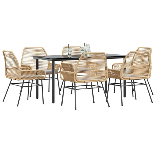 Set Pranzo da Giardino 7pz con Cuscini Marrone Polyrattan Vetro
