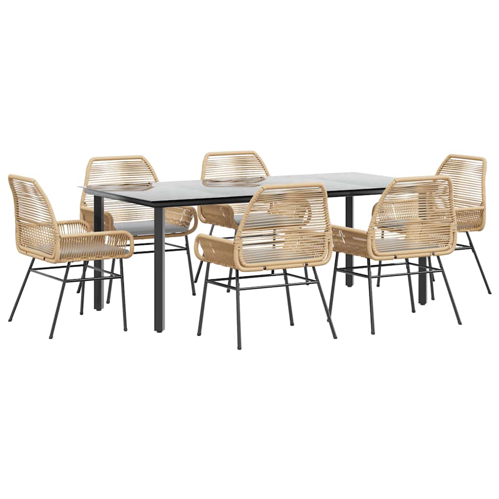 Set Pranzo da Giardino 7pz con Cuscini Marrone Polyrattan Vetro | homemem39