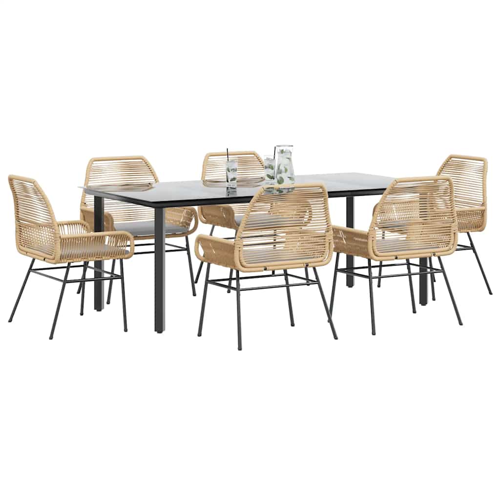 Set Pranzo da Giardino 7pz con Cuscini Marrone Polyrattan Vetro | homemem39