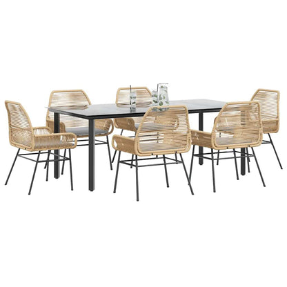 Set Pranzo da Giardino 7pz con Cuscini Marrone Polyrattan Vetro | homemem39