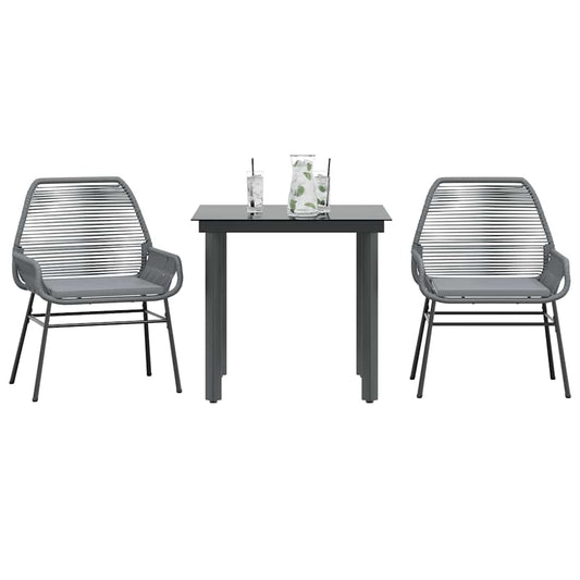 Set da Pranzo da Giardino 3 pz con Cuscini in Polyrattan Vetro