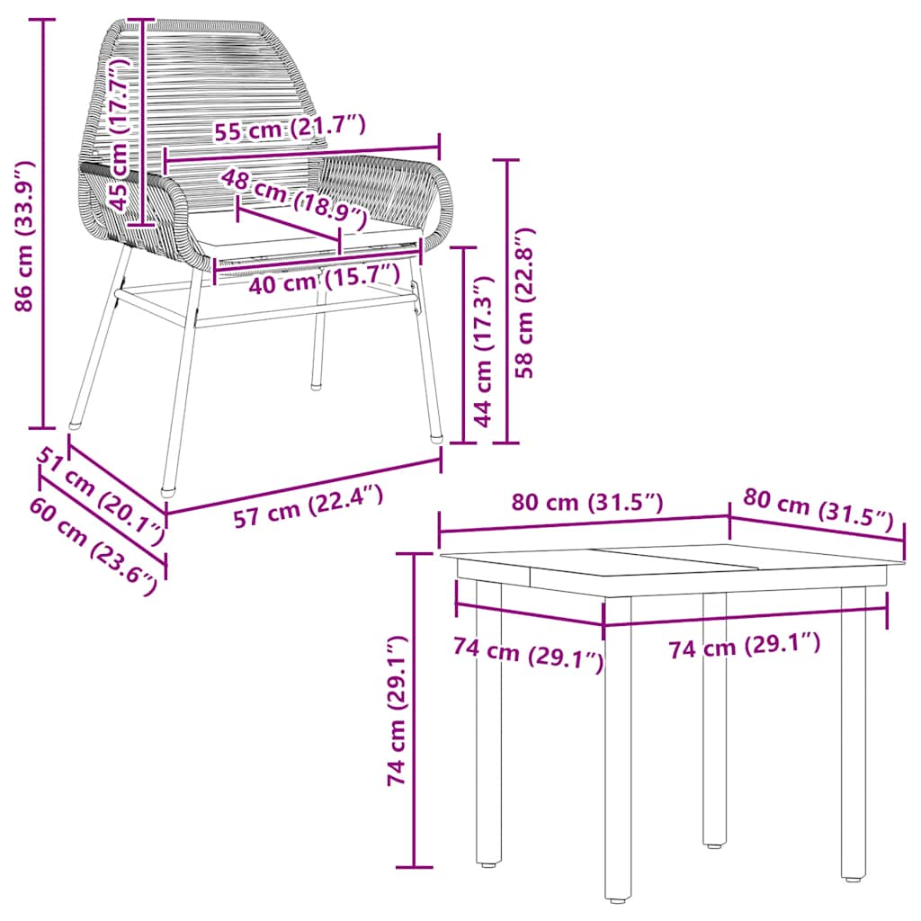 Set da Pranzo da Giardino 5 pz con Cuscini Polyrattan Vetro | homemem39