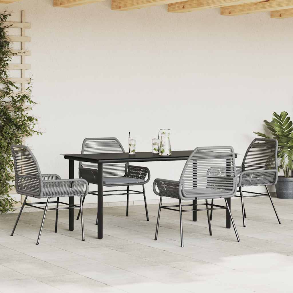 Set da Pranzo da Giardino 5 pz con Cuscini Polyrattan Vetro | homemem39