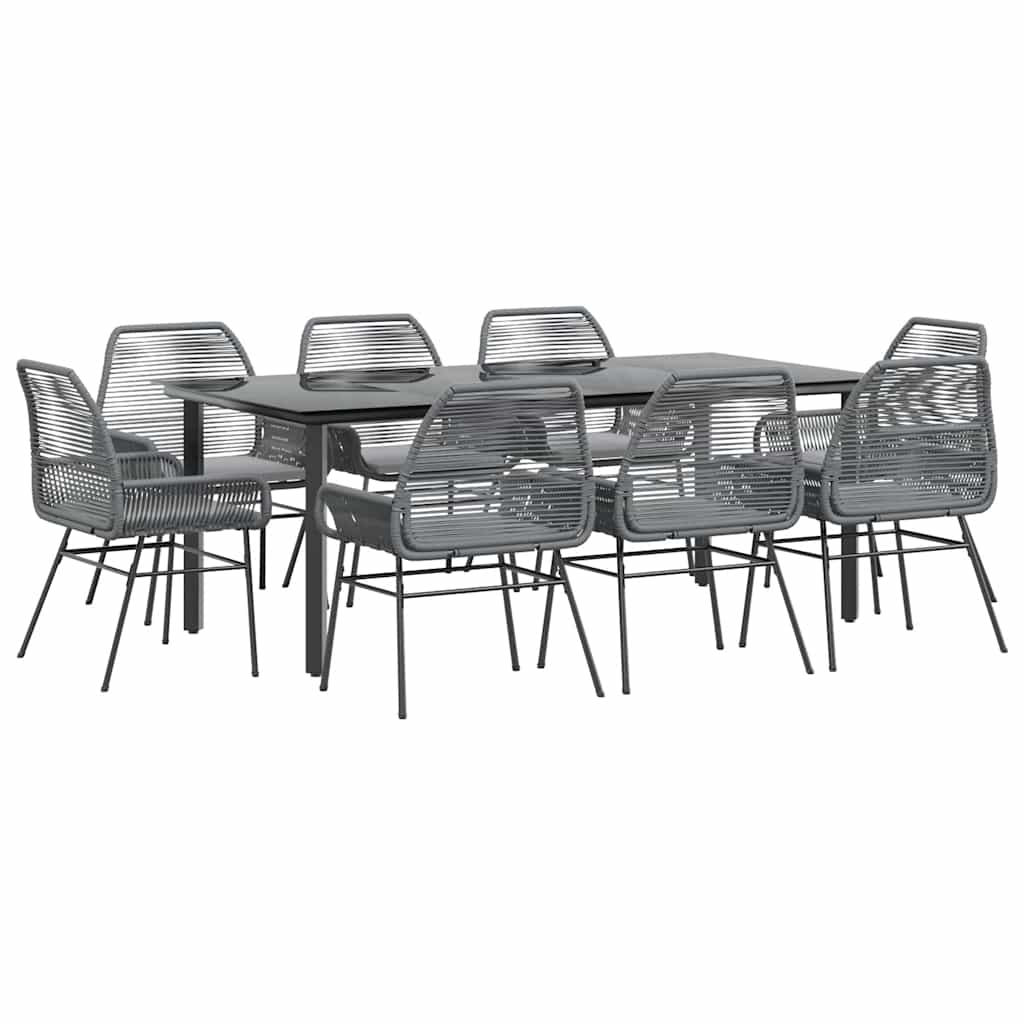 Set da Pranzo da Giardino 9 pz con Cuscini Polyrattan Vetro