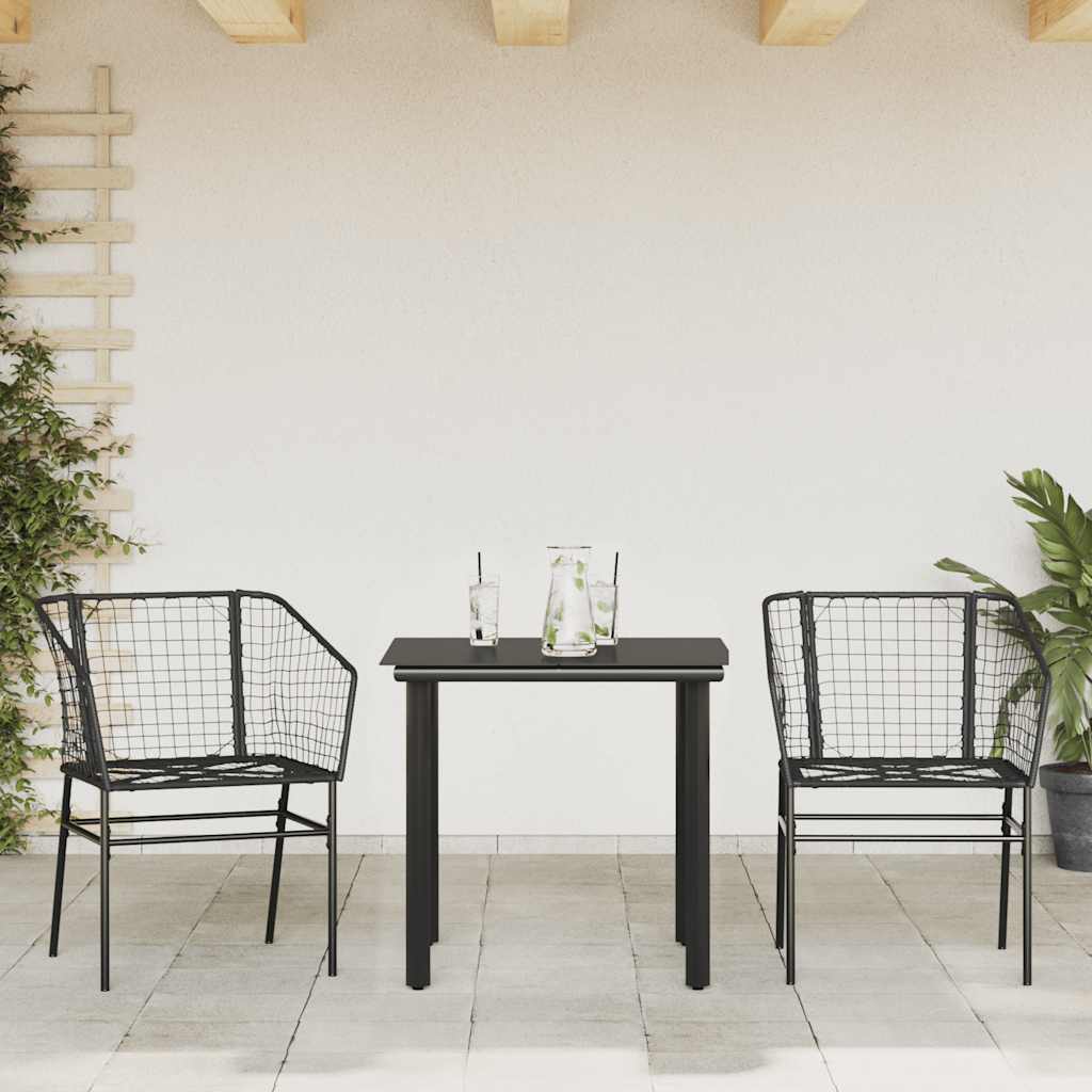 Set Mobili da Pranzo per Giardino 3 pz Nero Polyrattan Vetro | homemem39