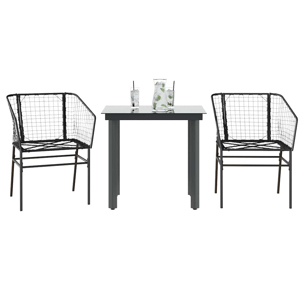 Set Mobili da Pranzo per Giardino 3 pz Nero Polyrattan Vetro | homemem39