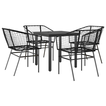 Set Mobili da Pranzo per Giardino 5 pz Nero Polyrattan Vetro