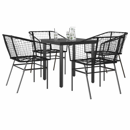 Set Mobili da Pranzo per Giardino 5 pz Nero Polyrattan Vetro