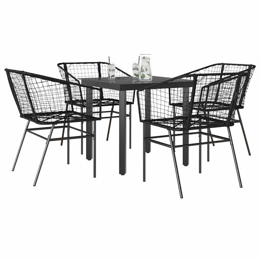 Set Mobili da Pranzo per Giardino 5 pz Nero Polyrattan Vetro