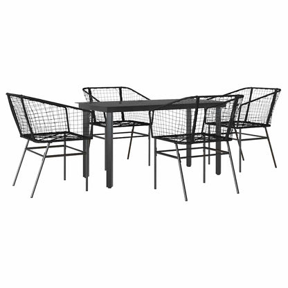 Set Mobili da Pranzo per Giardino 5 pz Nero Polyrattan Vetro