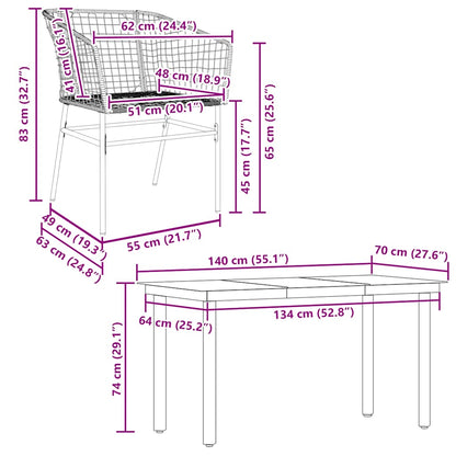 Set Mobili da Pranzo per Giardino 5 pz Nero Polyrattan Vetro