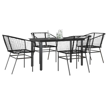 Set Mobili da Pranzo per Giardino 5 pz Nero Polyrattan Vetro