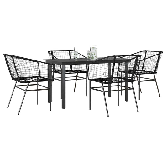 Set Mobili da Pranzo per Giardino 5 pz Nero Polyrattan Vetro