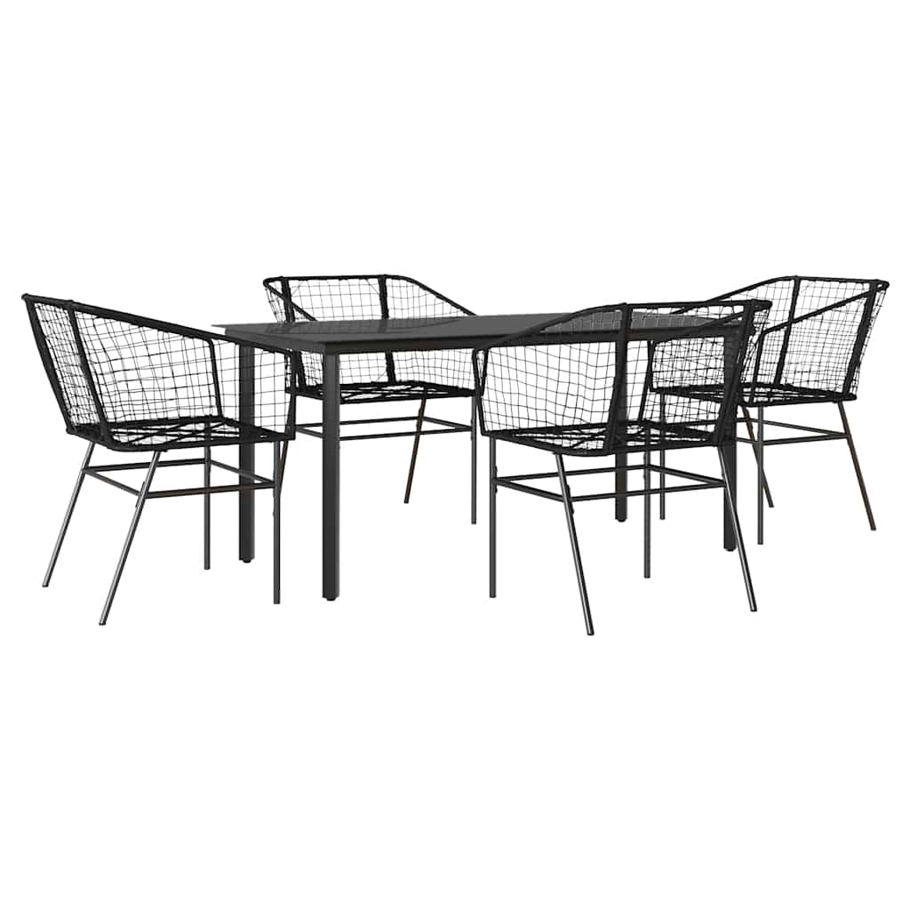 Set Mobili da Pranzo per Giardino 5 pz Nero Polyrattan Vetro | homemem39