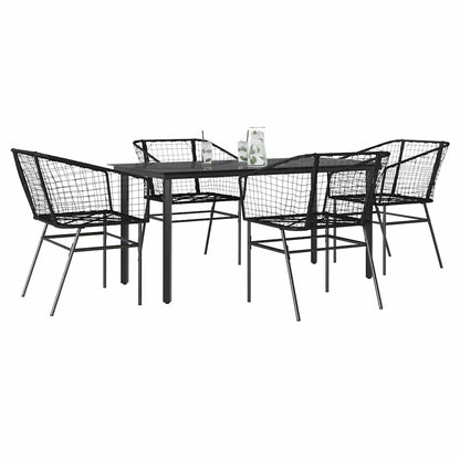 Set Mobili da Pranzo per Giardino 5 pz Nero Polyrattan Vetro | homemem39