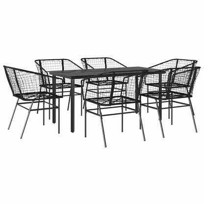 Set Pranzo da Giardino 7 pz Nero Polyrattan Vetro | homemem39