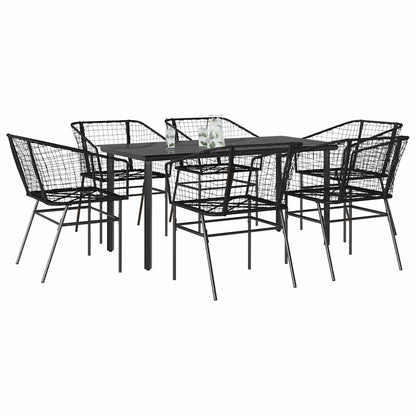 Set Pranzo da Giardino 7 pz Nero Polyrattan Vetro | homemem39