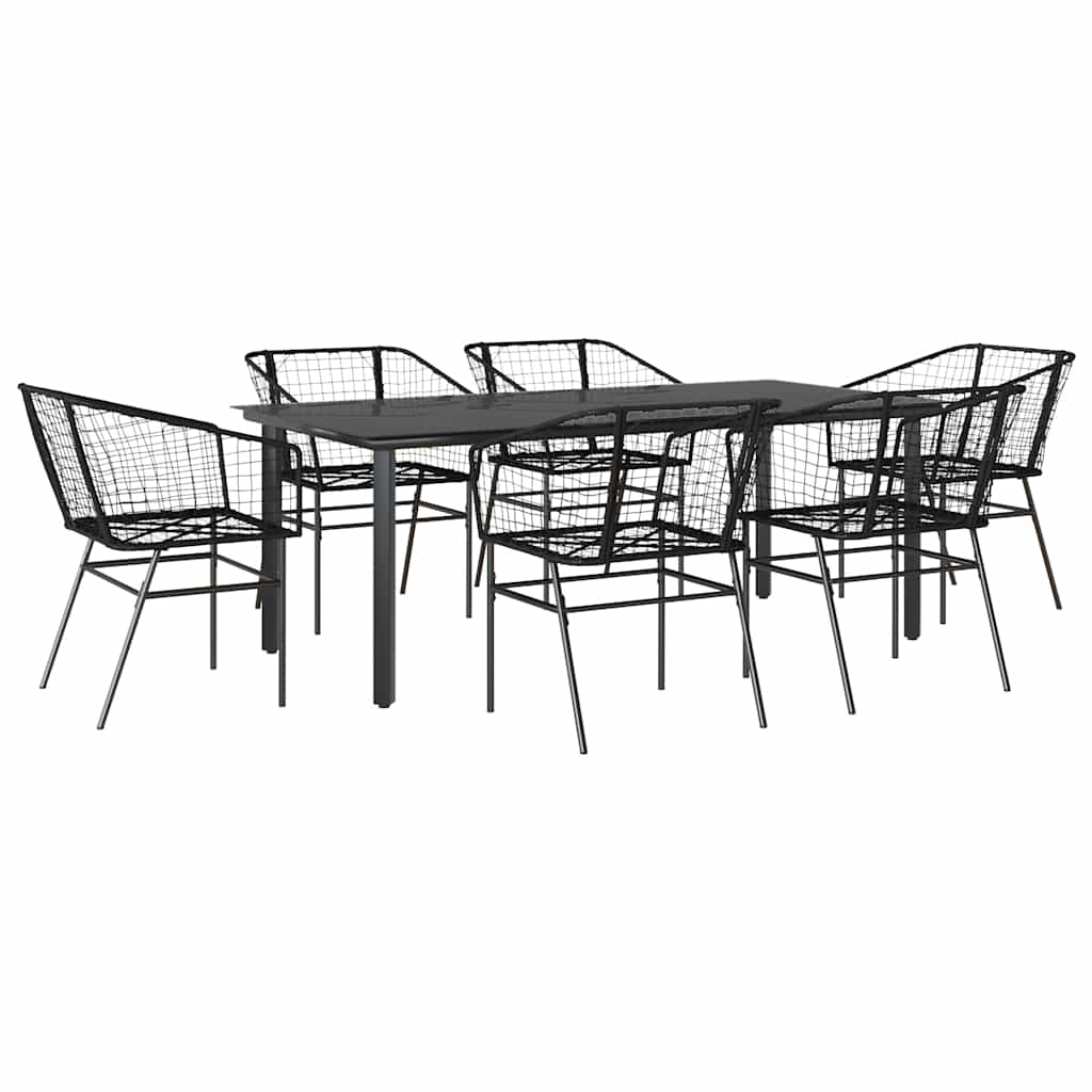 Set Pranzo da Giardino 7 pz Nero Polyrattan Vetro | homemem39