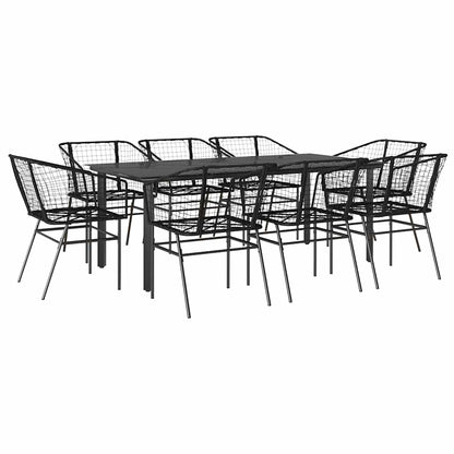 Set da Pranzo da Giardino 9 pz Polyrattan Vetro