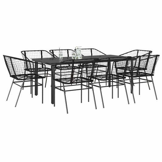 Set da Pranzo da Giardino 9 pz Polyrattan Vetro
