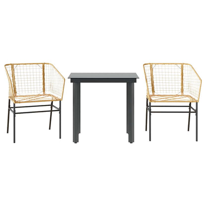 Set da Pranzo da Giardino 3 pz Marrone in Polyrattan Vetro