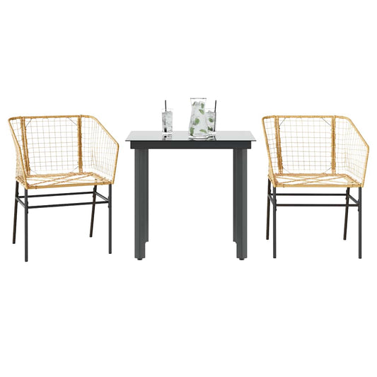 Set da Pranzo da Giardino 3 pz Marrone in Polyrattan Vetro