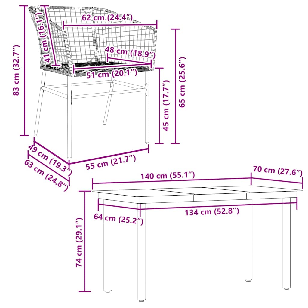 Set da Pranzo da Giardino 5pz Polyrattan Vetro | homemem39