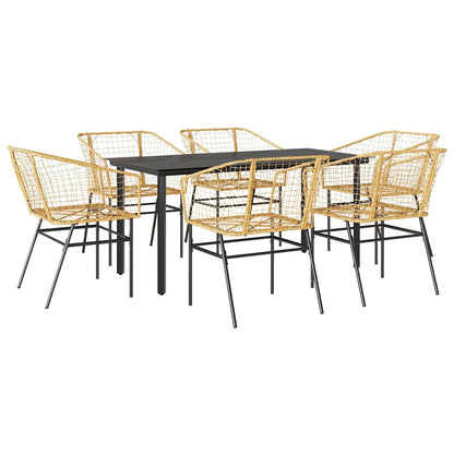 Set Pranzo da Giardino 7pz Marrone Polyrattan Vetro