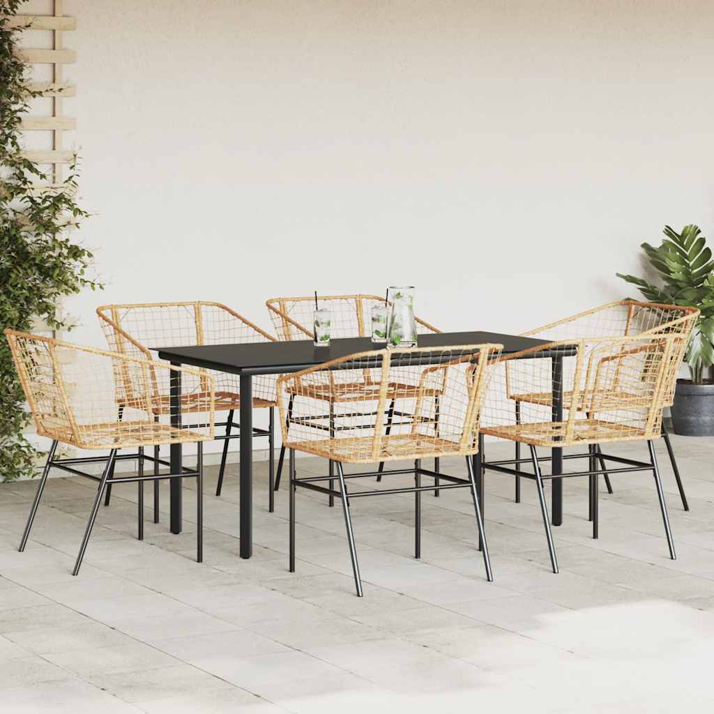 Set Pranzo da Giardino 7pz Marrone Polyrattan Vetro