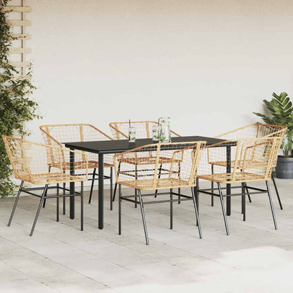 Set Pranzo da Giardino 7pz Marrone Polyrattan Vetro