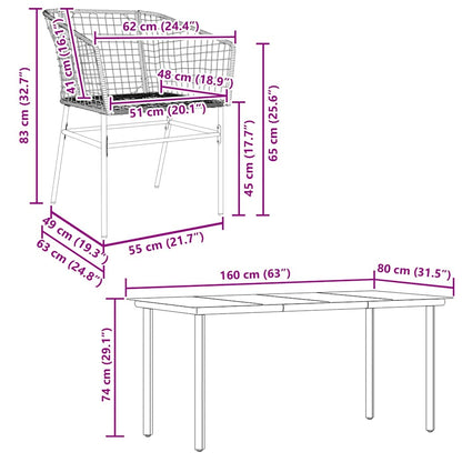 Set Pranzo da Giardino 7pz Marrone Polyrattan Vetro