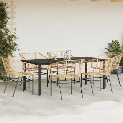 Set Pranzo da Giardino 7pz Marrone Polyrattan Vetro