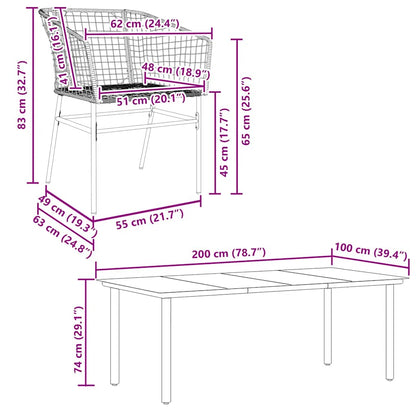 Set Pranzo da Giardino 7pz Marrone Polyrattan Vetro