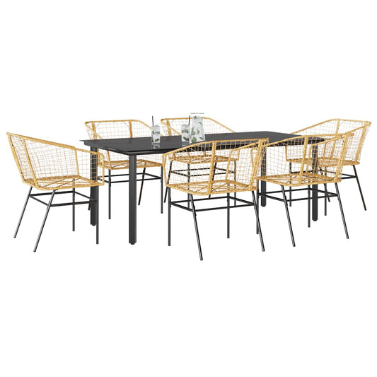Set Pranzo da Giardino 7pz Marrone Polyrattan Vetro